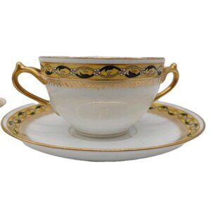 B & C Limoges France Higgins & Seiter Cup And Saucer White Gold
